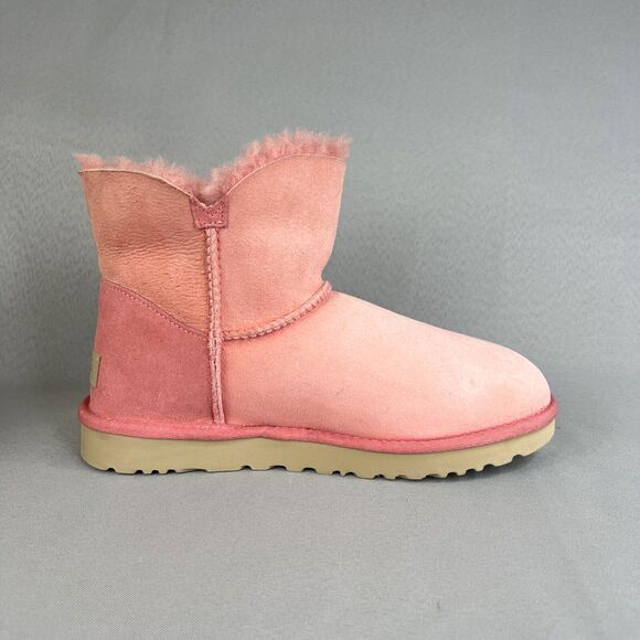 Womens UGG Australia Boots Sz 8 Bailey Mini Zip Pink Suede Wool Ankle Boho Shoes - Picture 6 of 16